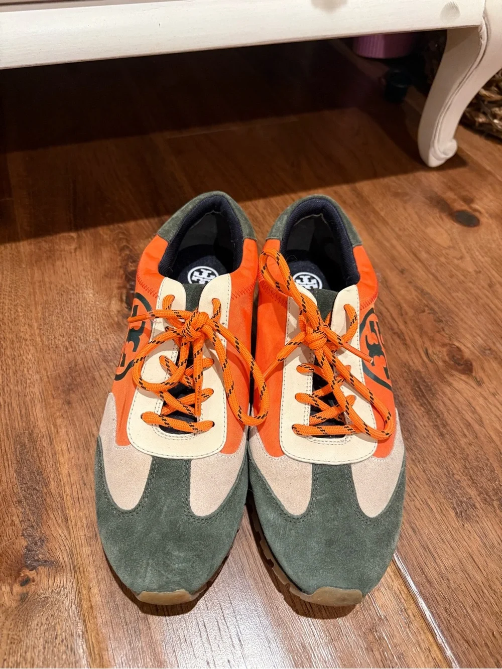 Tory Burch Orange, Green and Cream Suede-Trim Sneakers